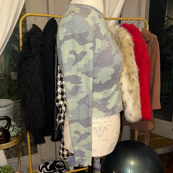 BP Nordstrom Camouflage Longsleeve Army Green Long John Top Womens Casual Tee XS - Picture 3 of 9